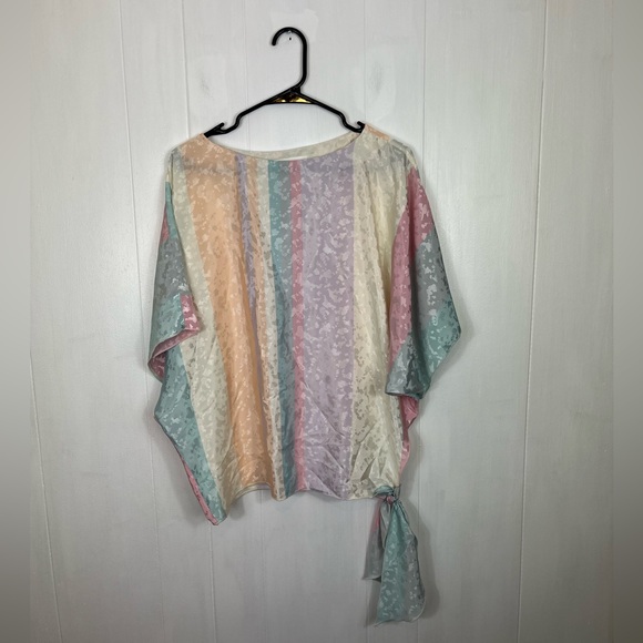 Vintage Satin Pastel Striped Oversized Blouse Sz S - Picture 1 of 11